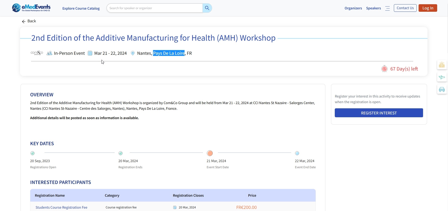 Additive Manufacturing for Health Workshop, Nantes (France)